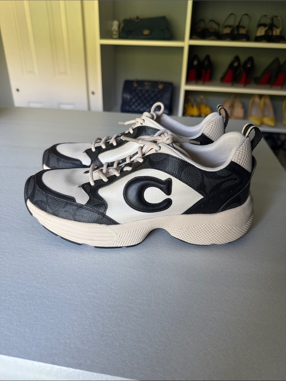 Coach Women’s White and Black Chunky Lace-Up Sneakers